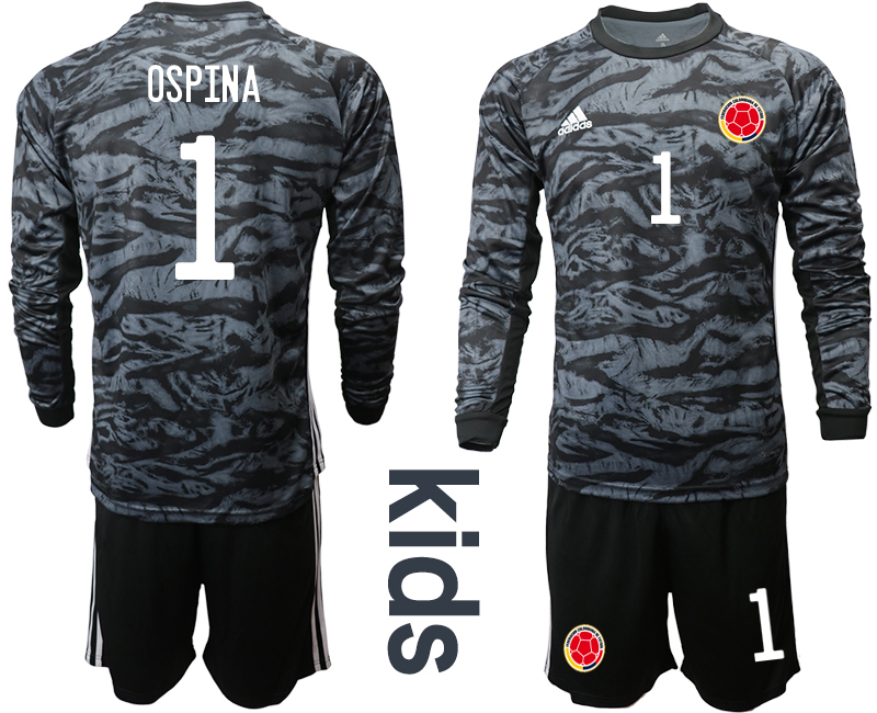 Youth 2020-2021 Season National team Colombia goalkeeper Long sleeve black #1 Soccer Jersey2->colombia jersey->Soccer Country Jersey